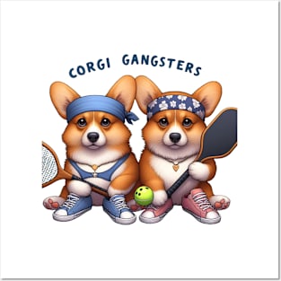 Corgi Puppies Playing Pickleball Design Posters and Art